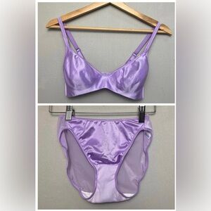 Vintage Vanity Fair Underwear Seat Bra Briefs Size 34B/M Satin Lace Purple